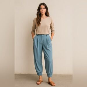 Anthropologie The Korner Blue High Rise Lightweight Pleated Tapered Leg Pant 4